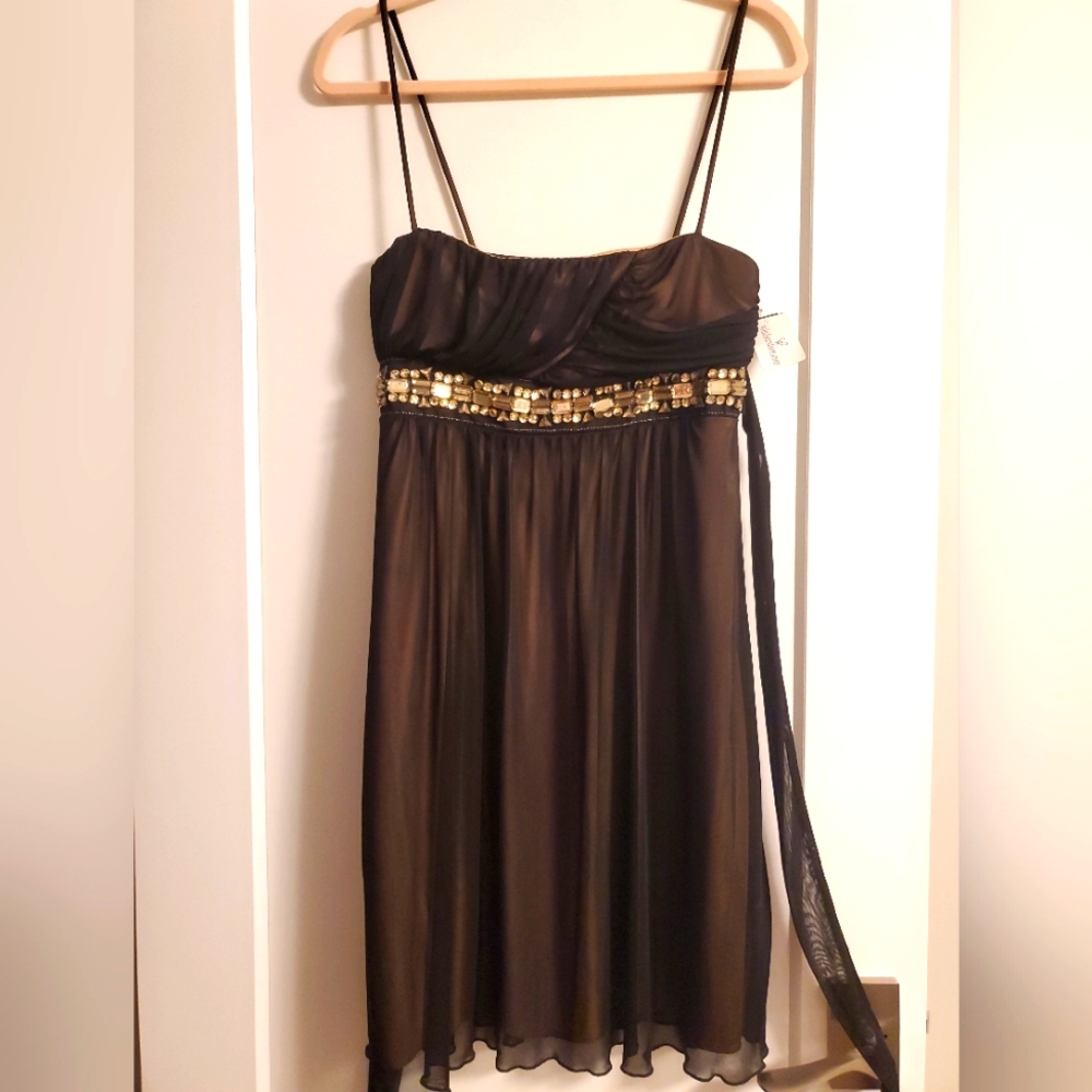 NWT Black and Gold Cocktail Dress Size M